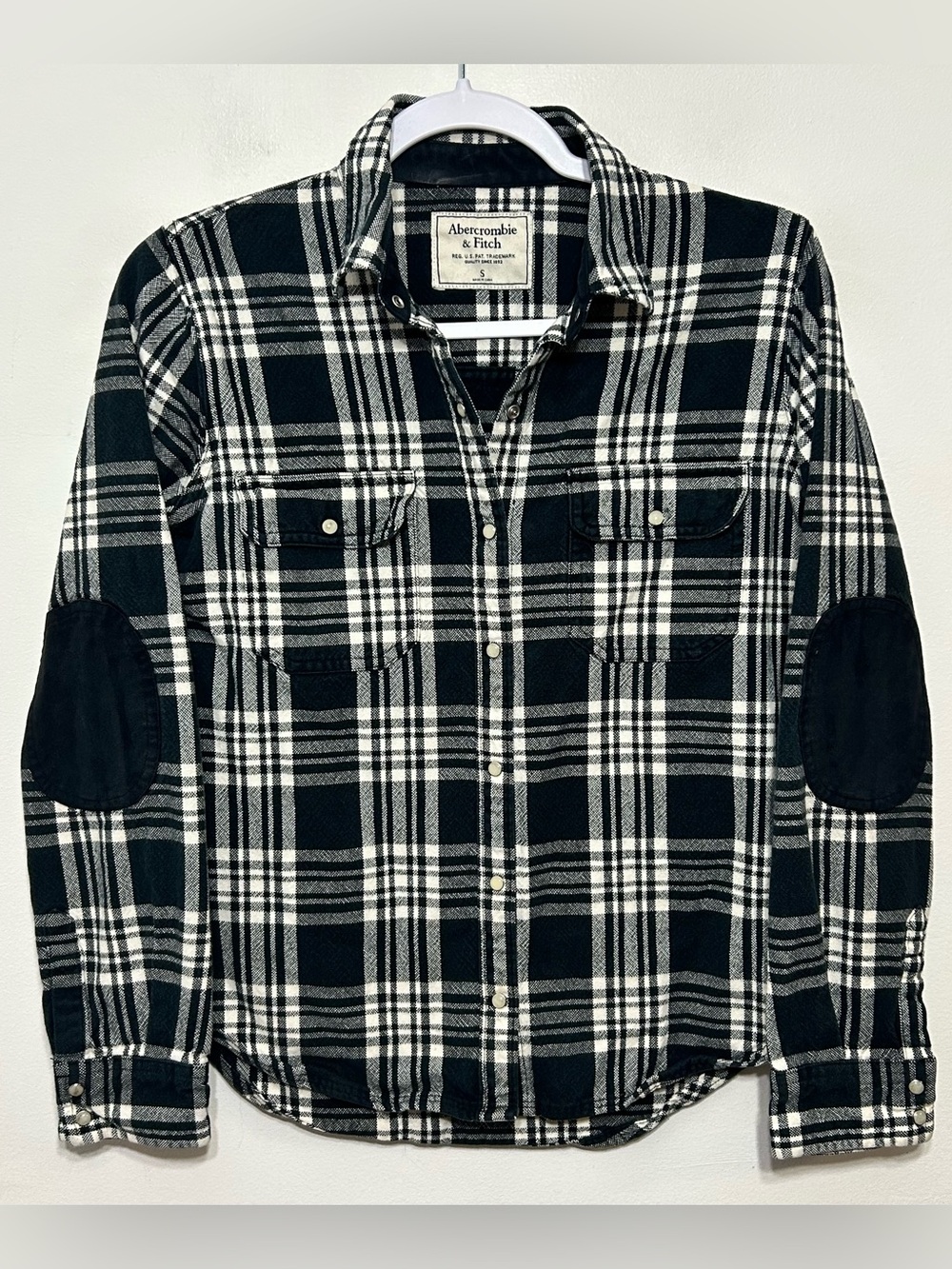 Abercrombie & Fitch Plaid Heavyweight Pearl Snap Shirt Jacket Elbow Pads Mens SM